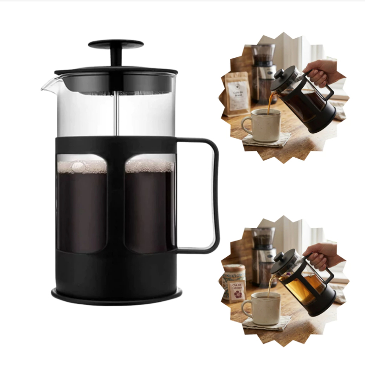 Cafeteira Prensa Francesa 350ml Vidro Borossilicato Filtro Inox Para Café e Chá com bico dosador