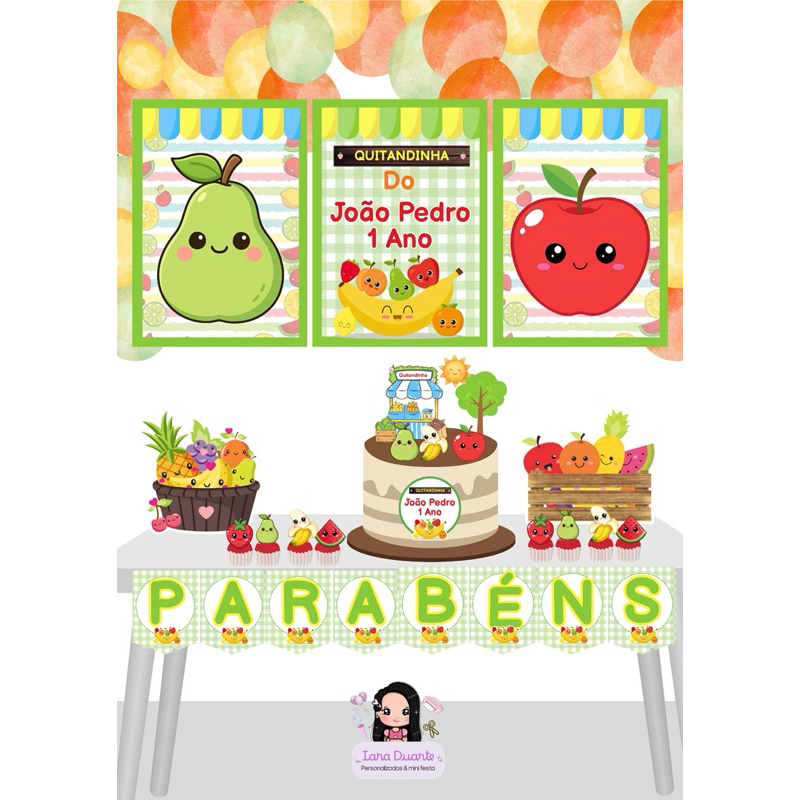 KIT SÓ UM BOLINHO QUITANDINHA FRUTINHAS VERDE - Kit Festa Personalizado - Aniversário Infantil - Mêsversario