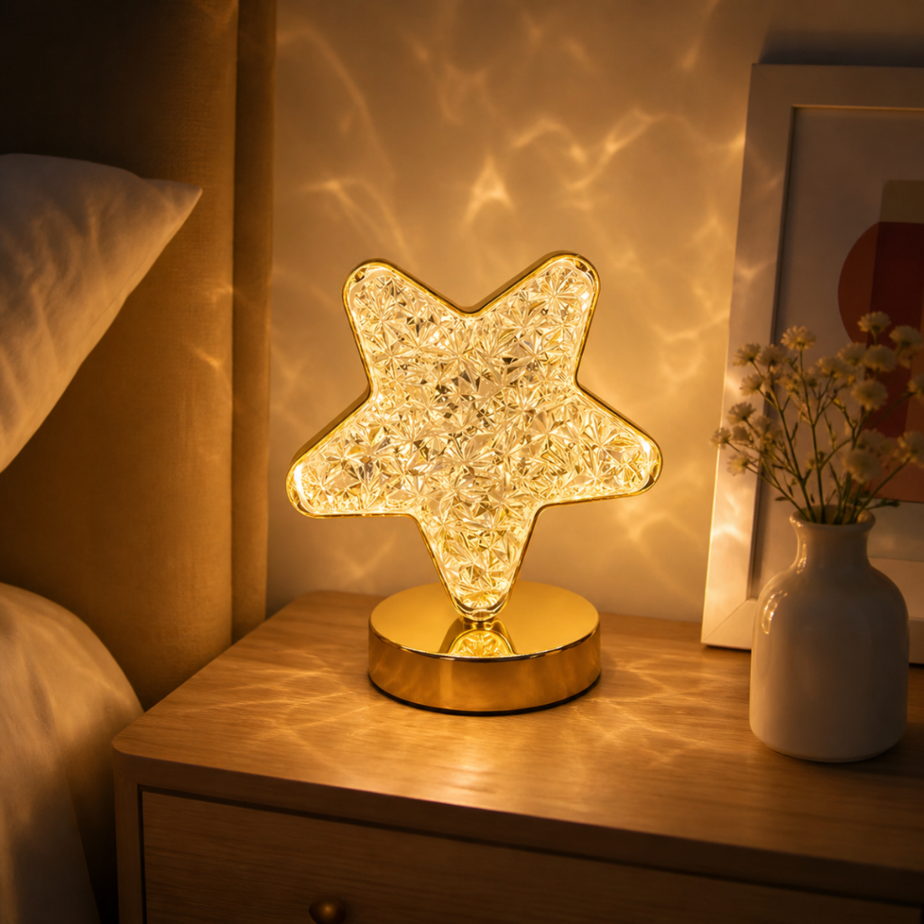 Luminária Estrela LED Touch USB Recarregável Abajur Cristal Luz Noturna Quarto Decoração