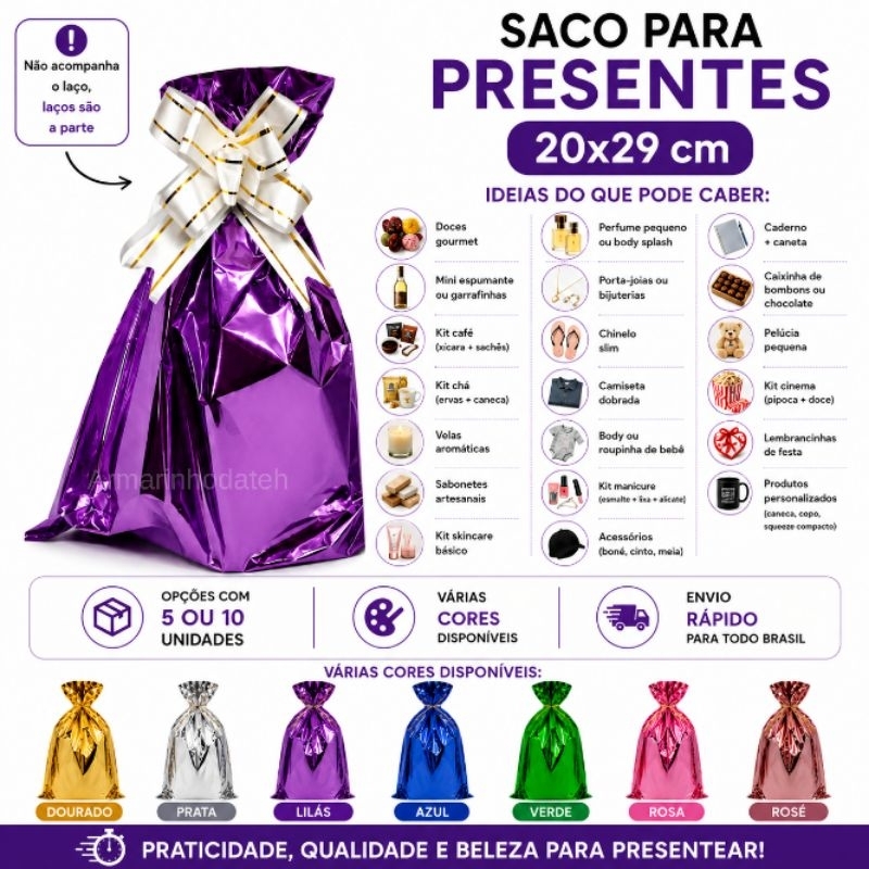 Kit Com 5 Ou 10 Unidades De Saco/embalagem de presente 20CM X 29CM