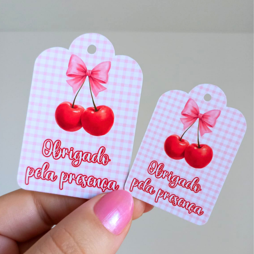 50 Tags Cerejinha Personalizada P ou G / Tag de Agradecimento / Lembrancinha Festa Infantil / Aniversario / Etiqueta