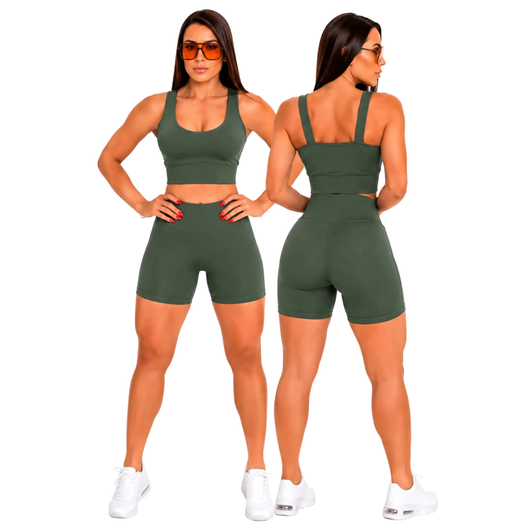 Conjunto Academia Feminino Top Fitness e Bermuda Ciclista Suplex Premium Sem Transparência Conjunto Feminino Academia — imagem 1