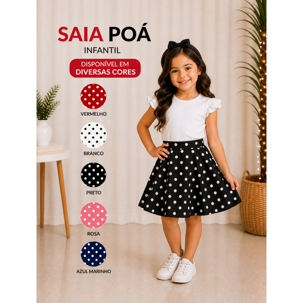 Saia De Bolinha Infantil Menina Anos 60 Várias Cores Alta Qualidade