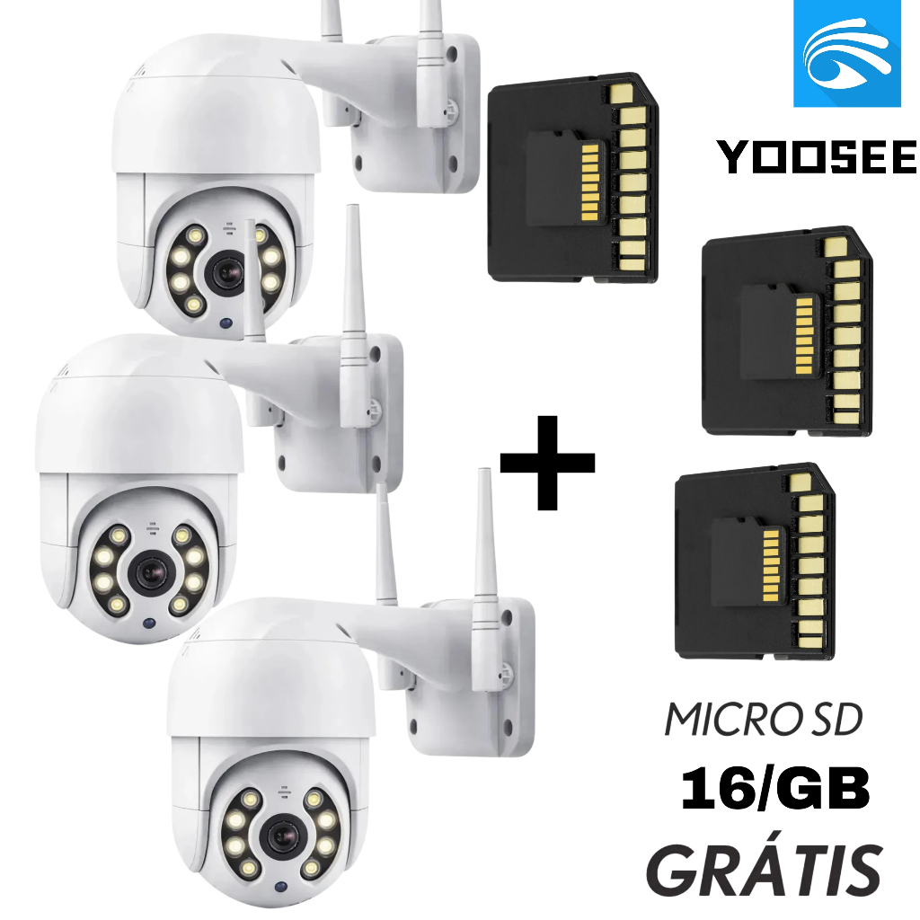 Kit 3 Câmeras De Segurança Yoosee  WiFi IP Externa Prova D'Água e Poeira Visão Noturna Com 3 Cartão