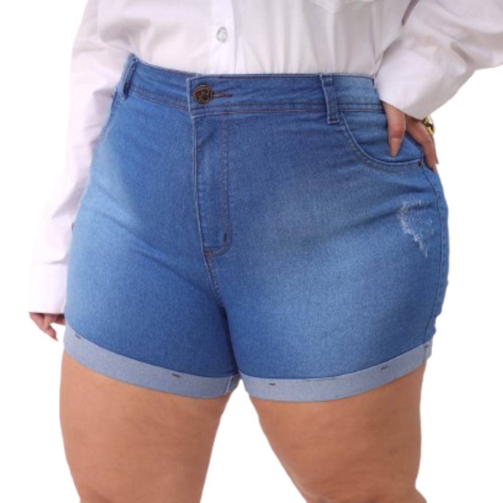 Short Jeans Pedalete Meia Coxa Plus Size com Lycra