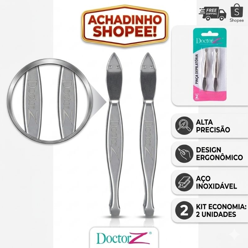 Kit 2 Pinças Depilatórias Doctor Z – Ponta Reta em Aço Inoxidável