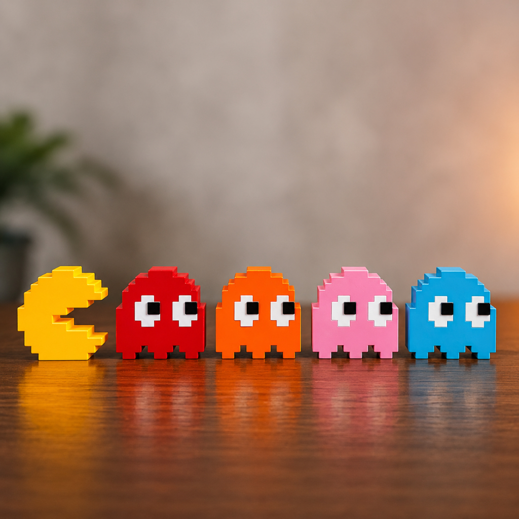 Decoração Pacman Pixel Art Geek Gamer 7cm Kit Fantasmas Arcade Retro Impressão 3D Decorativa