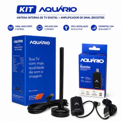 KIT ANTENA DIGITAL DTV-100P AQUARIO HDTV 4K + AMPLIFICADOR DE SINAL ANTENA BOOSTER BT-26