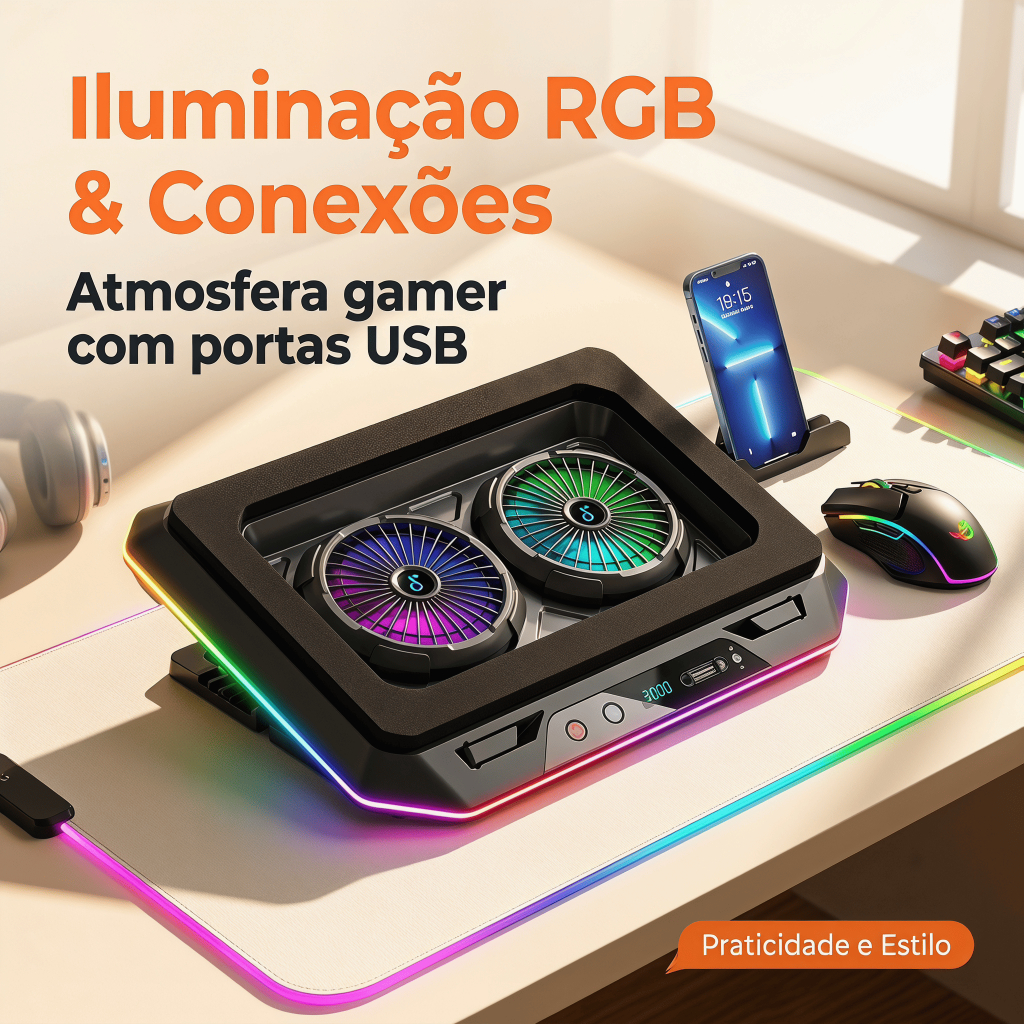 Suporte Gamer para Notebook Cooler RGB Ajustável e Refrigeração Potente GG (DELTA-B3126GG)