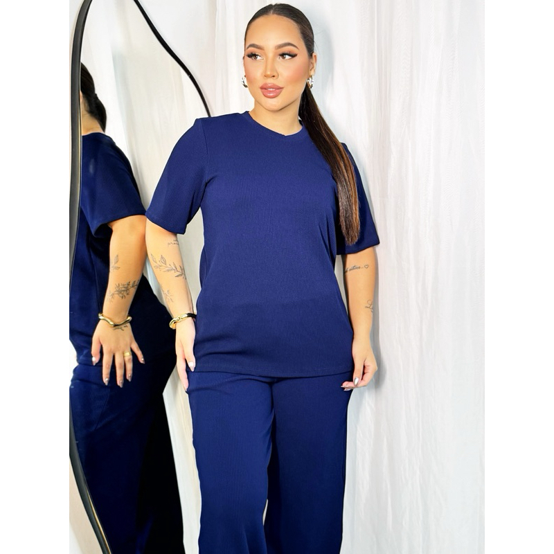 Conjunto Feminino Anarruga Canelado Premium Pantalona Blusa Oversized Casual Dia a Dia Trabalho