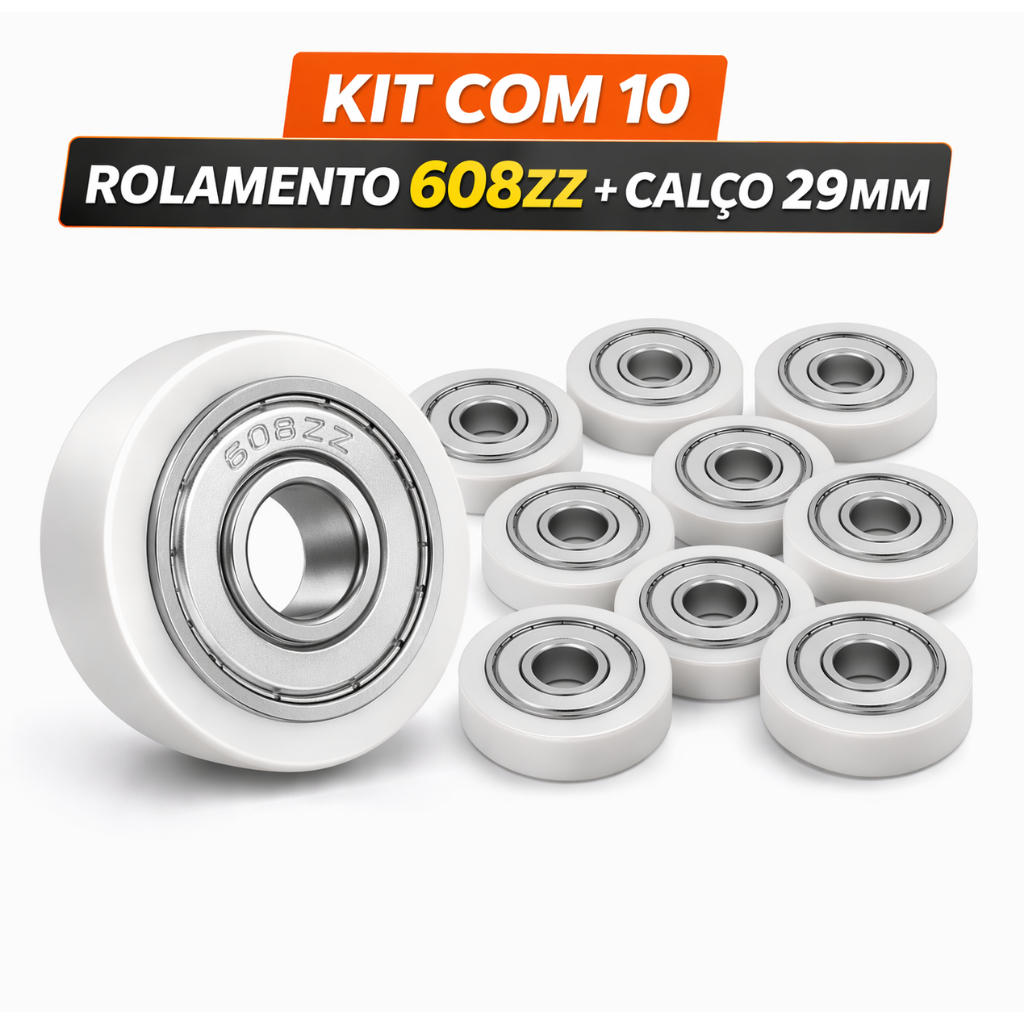 KIT 10 Rolamentos 608 ZZ + Calço 29mm Ventilador Substitui Bucha
