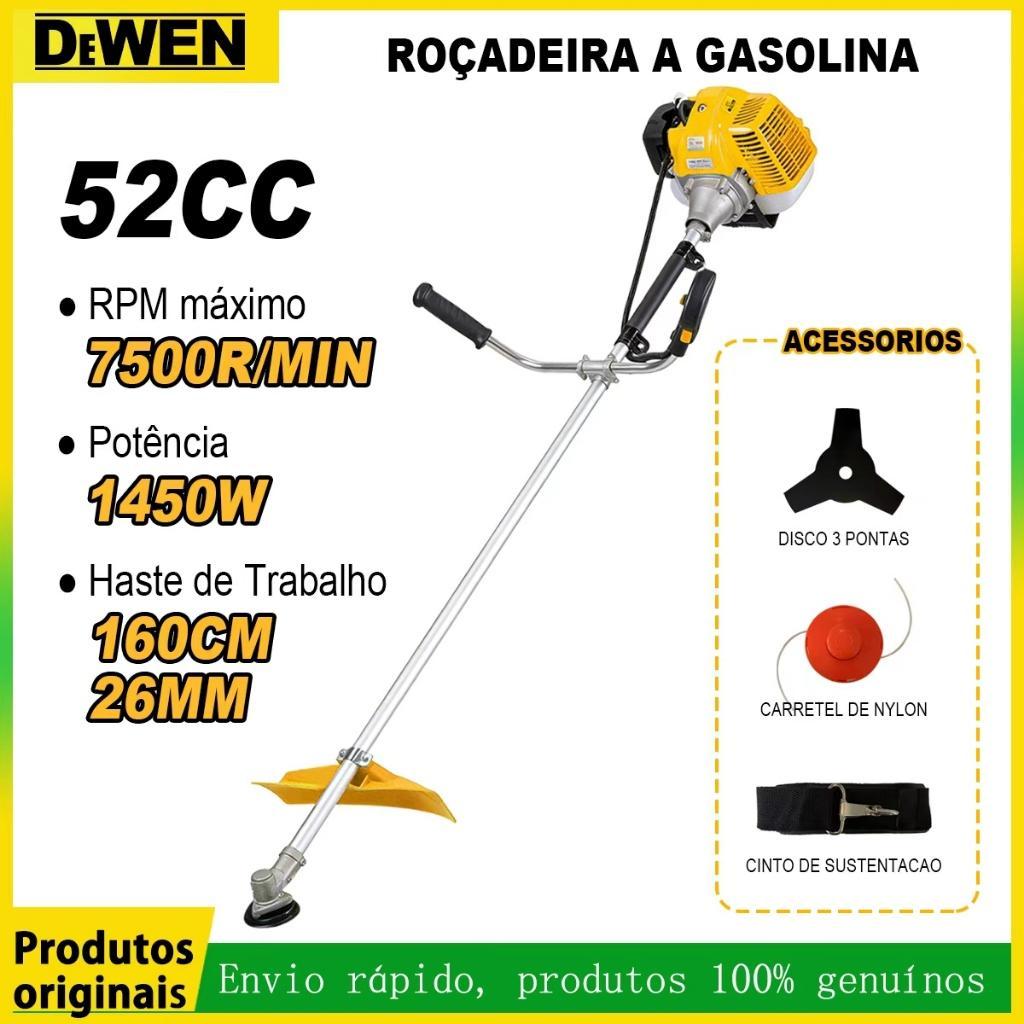 Rocadeira a gasolina 52cc 2hp 3 em 1corte e aparo, arbustos1450W Motor 2 Tempos Velocidade Máxima 7500 r/min