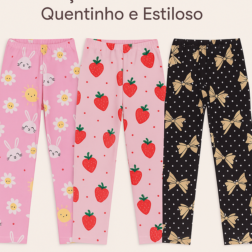 Kit Calças Legging Infantil Menina – Kit com 1,2,3,4 ou 5 Legging Malha Térmica Inverno Tamanhos 01 ao 10 - SORTIDA