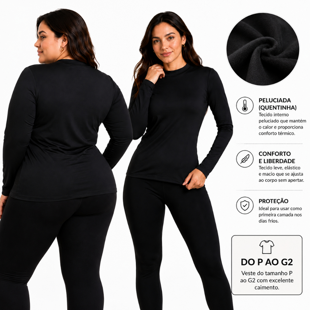 Blusa Manga Longa Termica Segunda Pele Blusa Inverno Peluciada Flanelada Quentinha