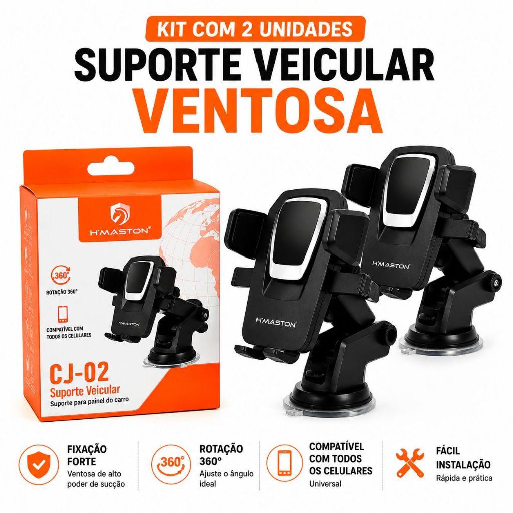 Kit 2 Suportes H’Maston Veicular GPS Universal 360° Celulares Automática Ajustável