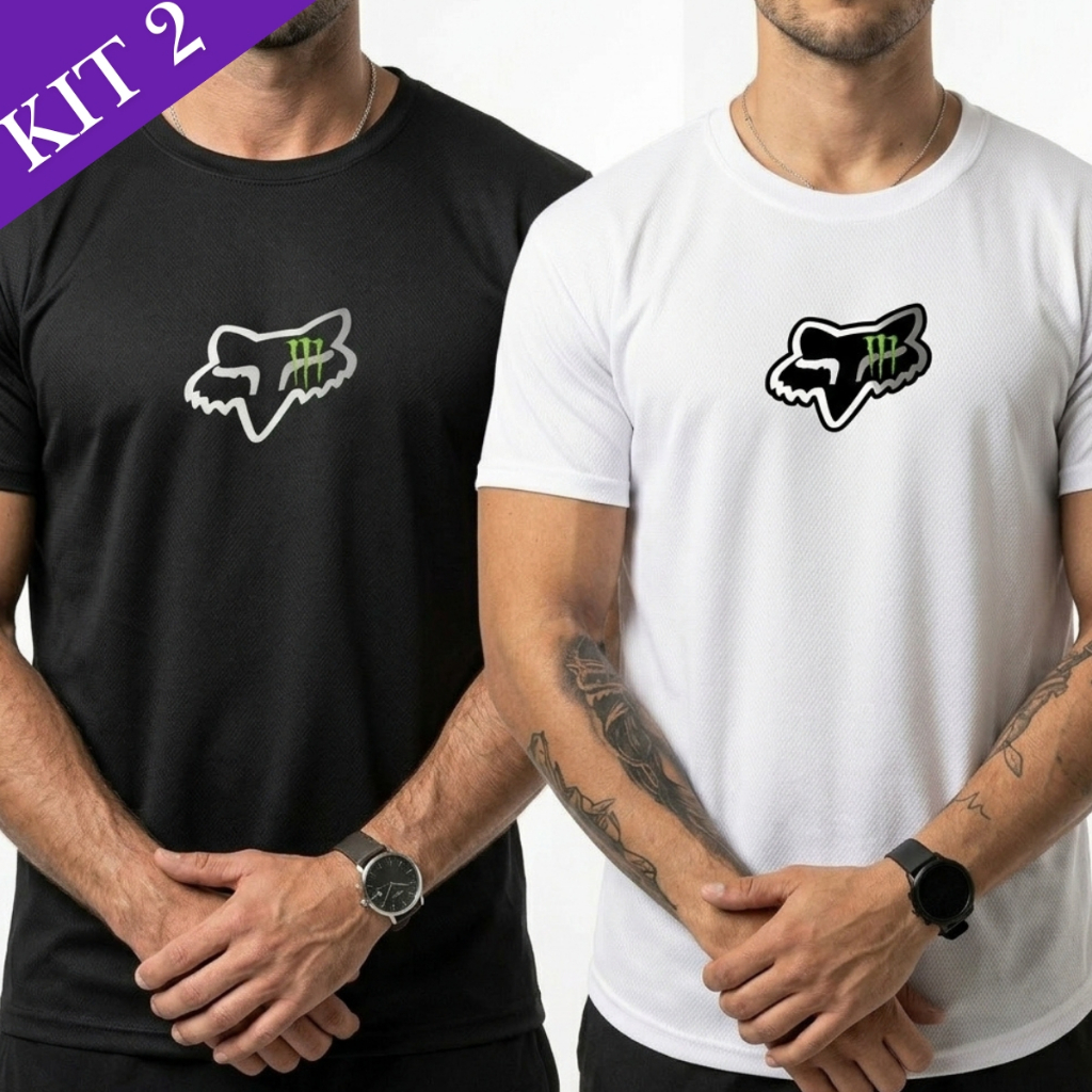 Kit 2 Camisetas Masculinas Dry Fit com Elastano Academia Corrida Treino
