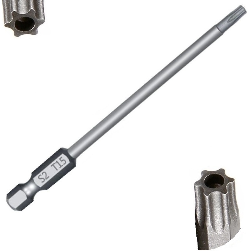 Pontas Bits Torx Furo Guia Longo T15 100mm P/ Parafusadeiras