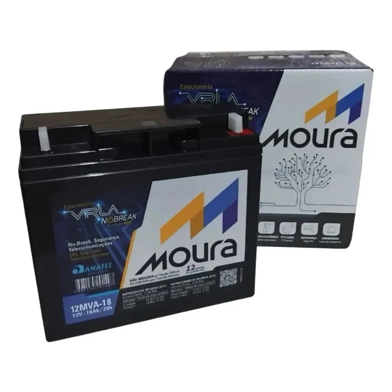 Estacionária VRLA Nobreak Moura 12V 18AH - 12 Meses de garantia (Câmeras, Luzes de Emergência, TV a Cabo, Nobreak)