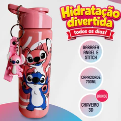 Garrafinha Stitch Disney Licenciada Com Chaveiro Brinde
