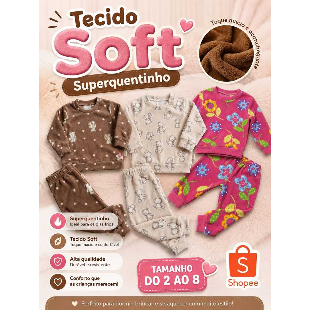 CONJUNTO INFANTIL MENINO E MENINA INVERNO SOFT SUPER QUENTINHO PREMIUM VÁRIOS TAMANHOS
