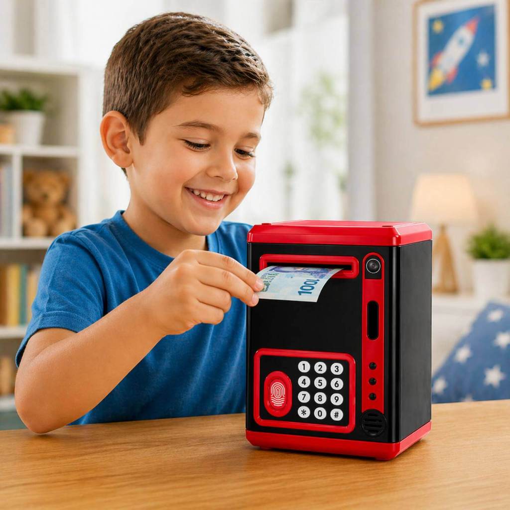 Cofre Infantil  De Brinquedo com impressão digital caixa eletrônico para crianças
