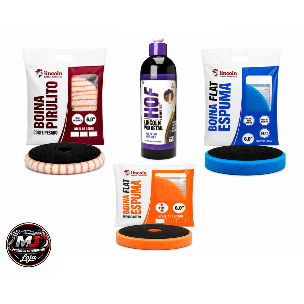 Kit Polimento 4 Em 1 Lincoln HOF Composto + 3 Boinas Corte Refino Lustro 6"  Profissional