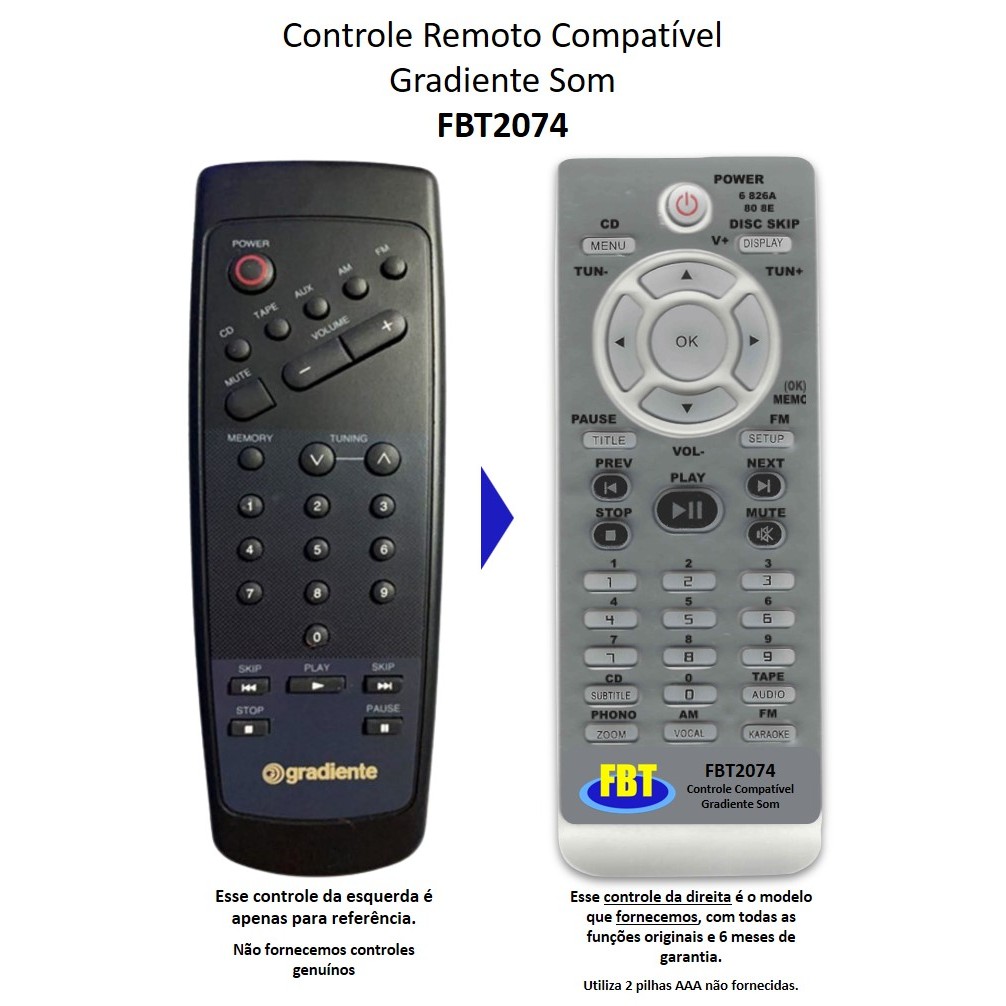 Controle Compatível para aparelho de som Gradiente AT70 AT80 FBT2074