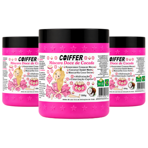 3 Mascara extrato de coco Doce De Cocada Coiffer 500g  Hidratação Intensa