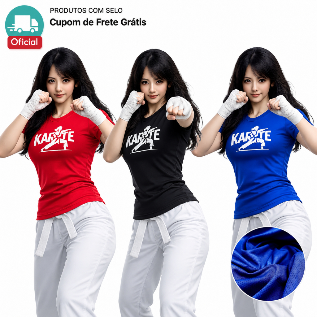 KIT 3 Camisetas Baby Look Feminina KARATÊ Dry-Fit Para Luta Abadá Treino Academia ALTA QUALIDADE Fit