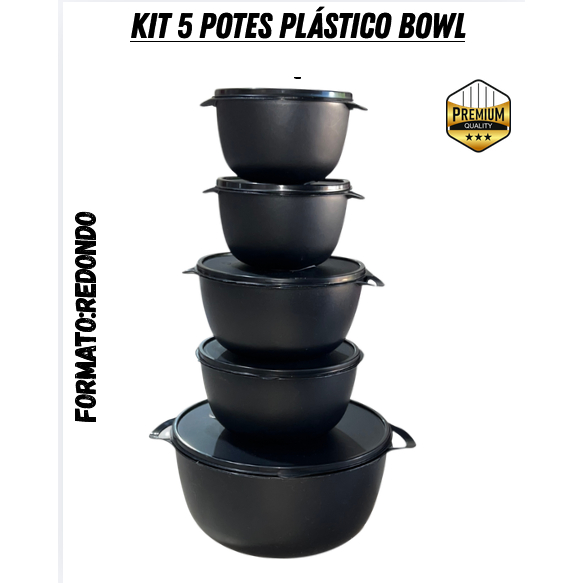 Kit Redondo 5 Potes Herméticos Plástico – Organização Prática e Moderna para a Sua Cozinha Alimentos Mantimentos