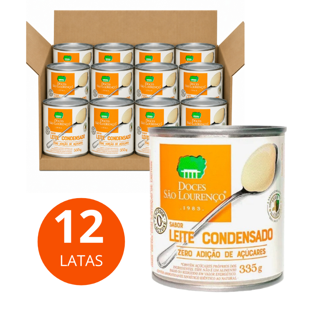 Kit 12 Latas Leite Condensado Zero Lactose 335g Cremoso Diet Zero Açúcar Doces São Lourenço Promoção Atacado