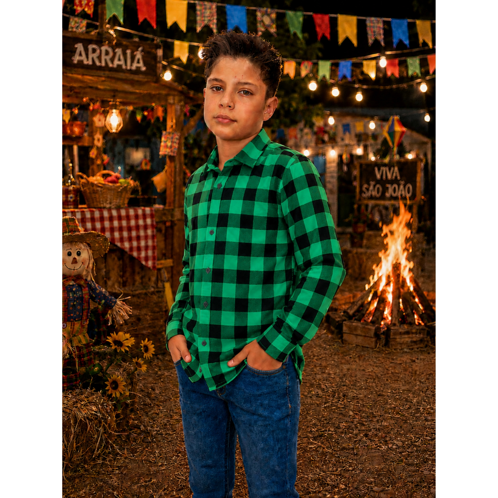 Camisa Xadrez Flanelada Infantil Masculina Manga Longa Kids