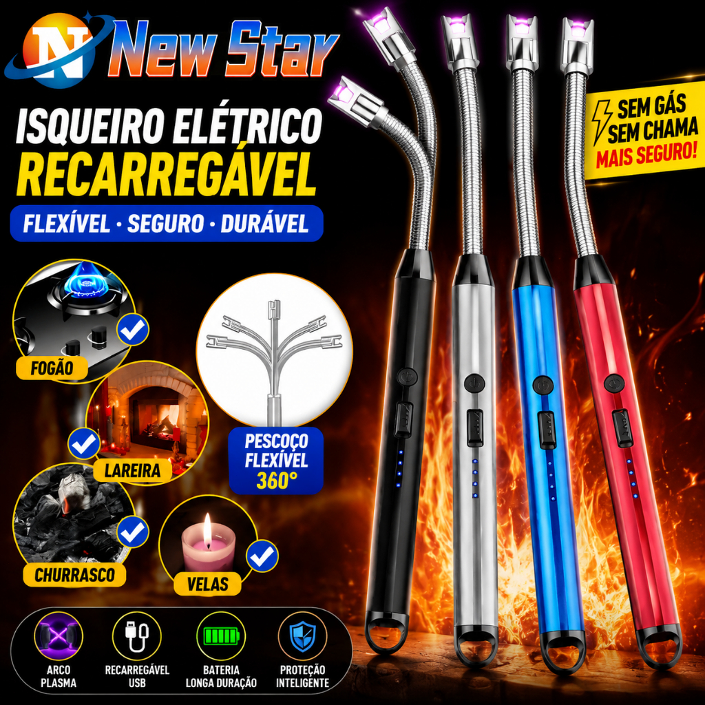 New Star Isqueiro Eletrico Acendedor De Fogão Churrasqueira Vela com Recarga USB
