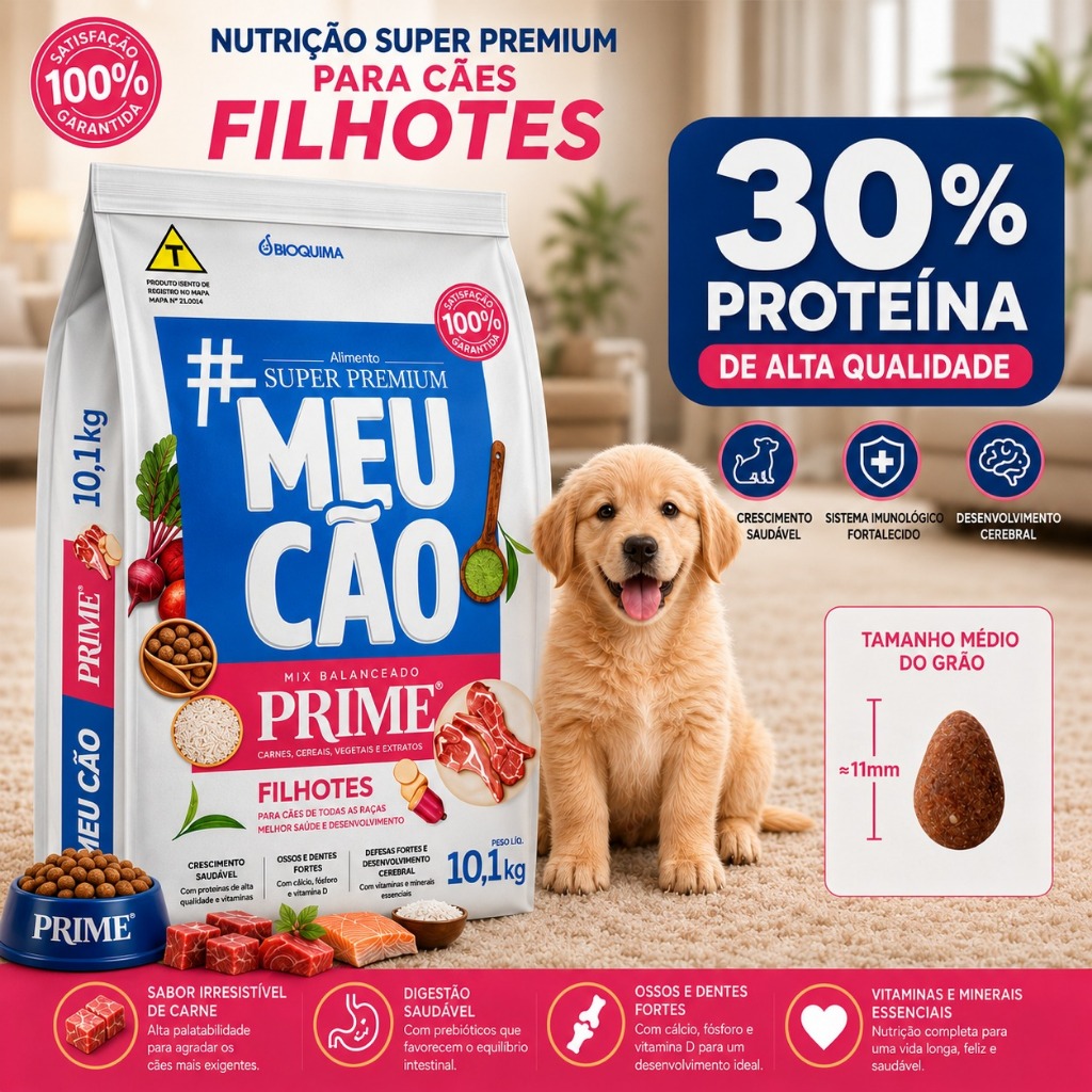 Ração Meu Cão Prime Filhotes 10kg Super Premium Sabor Carnes Nobres
