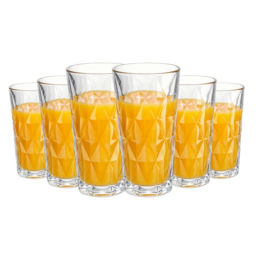 Jogo 6 Copos Vidro Long Drink Diamond 220ml Vidro Resistente Suco, Kit 6 Copos d