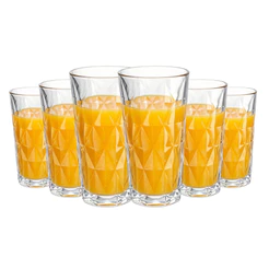 Jogo 6 Copos Vidro Long Drink Diamond 220ml Vidro Resistente Suco, Kit 6 Copos de Vidro – Ruvolo