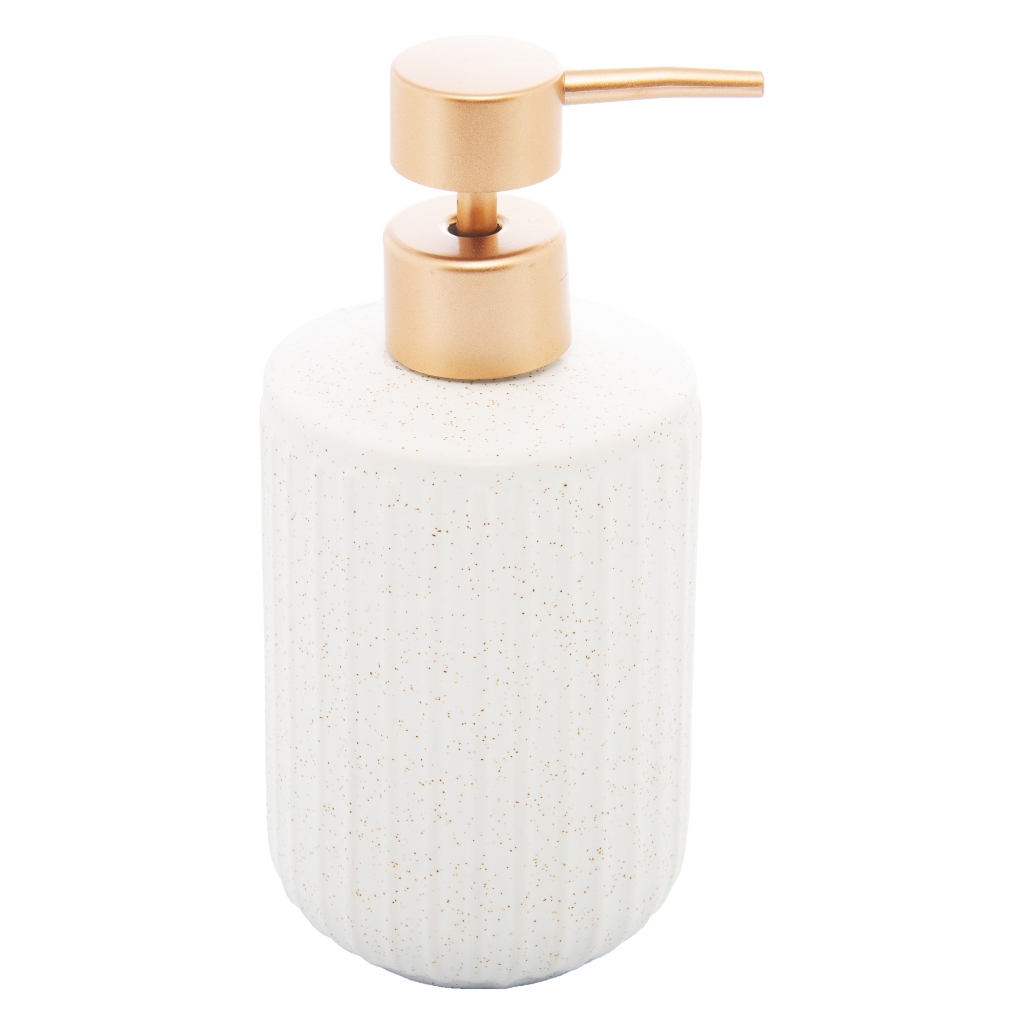 Porta Sabonete Líquido de Cerâmica Granilite Clean Branco 430ml Lyor para Banheiro Pia Lavabo Decoração Elegante Prático