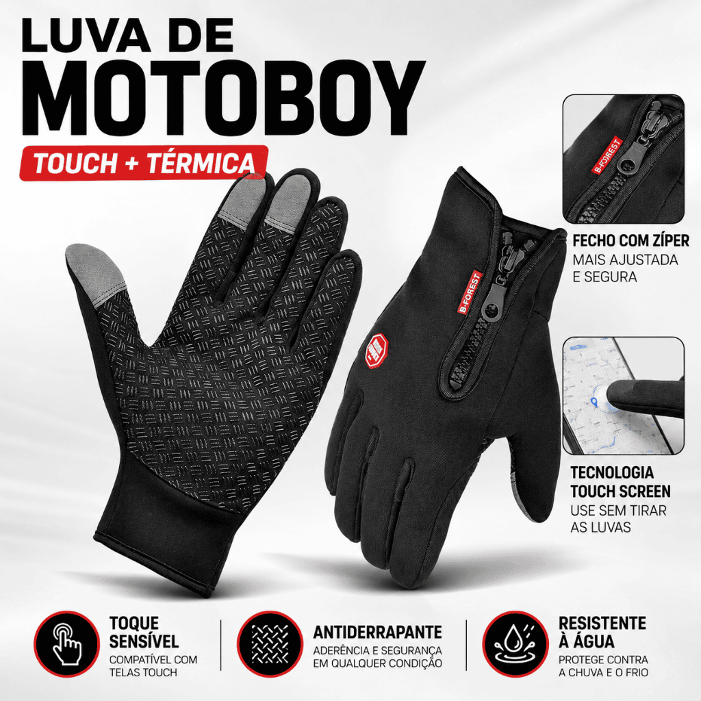 Luva Impermeável Moto Bike Térmica Touch Touchscreen Antiderrapante Proteção Chuva Inverno Frio