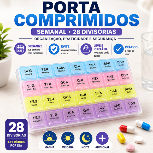 Porta Comprimidos Semanal Organizador de Remédios Porta Cápsulas Vitaminas Caixa Compacta Viagem Bolsa Uso Diário Casa