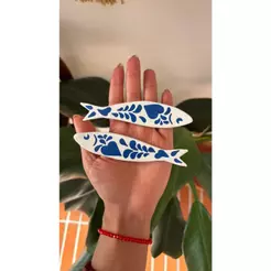 Casal Peixes decorativos artesanais azul e branco | Cerâmica fria pintado à mão minimalista