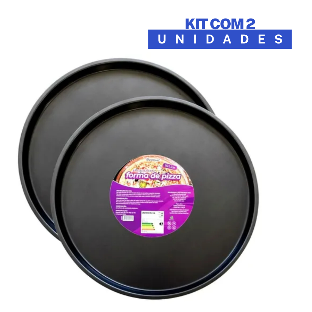 Kit 2 Forma de Pizza 36 Cm Antiaderente Forno Freezer Geladeira Não Gruda