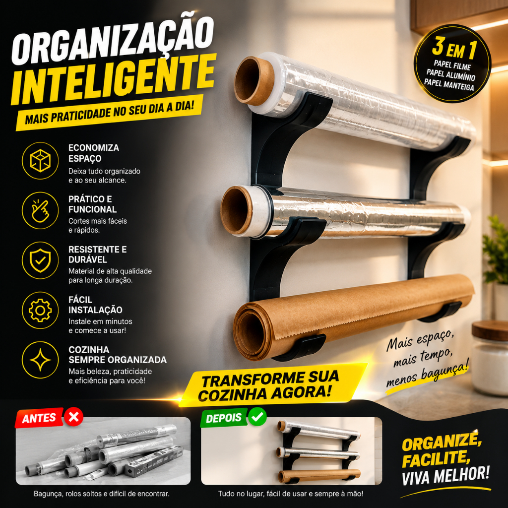 Suporte Papel Filme Papel Aluminio Papel Manteiga Facil Fixação Dupla Face