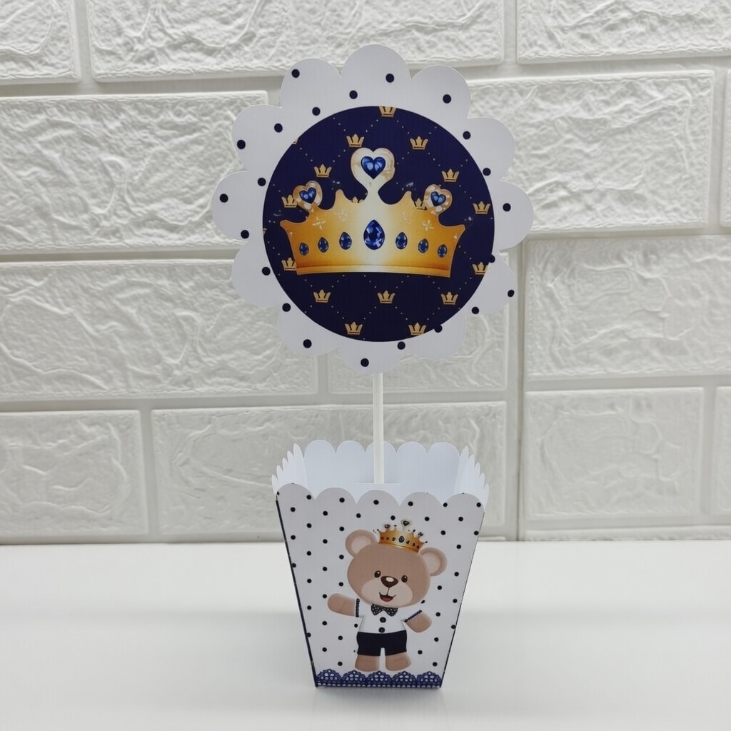 Kit Centro de Mesa Urso Príncipe Azul Marinho (Pegue e Monte)  Lembrancinha Festa Infantil