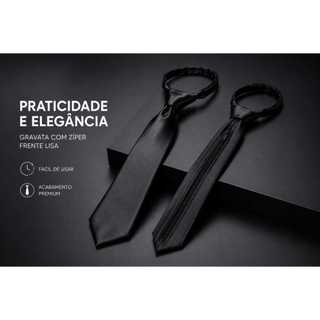 Gravata Social Masculina Premium com Zíper Ajustável Frente Lisa Elegante Fácil de Usar