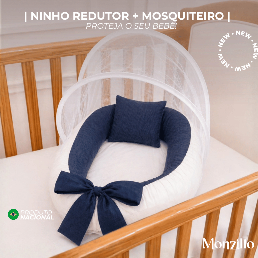 NINHO REDUTOR DE BERÇO | COM ZIPER E LAÇO  | MOSQUITEIRO TELA PROTETORA | 400 FIOS