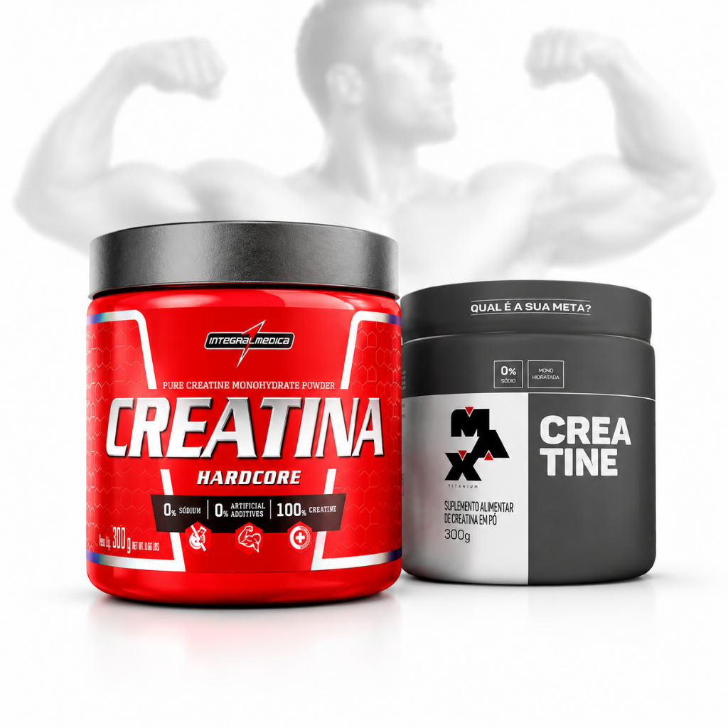 Suplemento Em Pó Creatina Integralmedica Hardcore 300g Monohidratada Max Titanium 300g Pré Treino