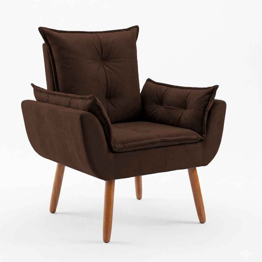 Poltrona Opala Decorativa Suede Marrom Pé Palito