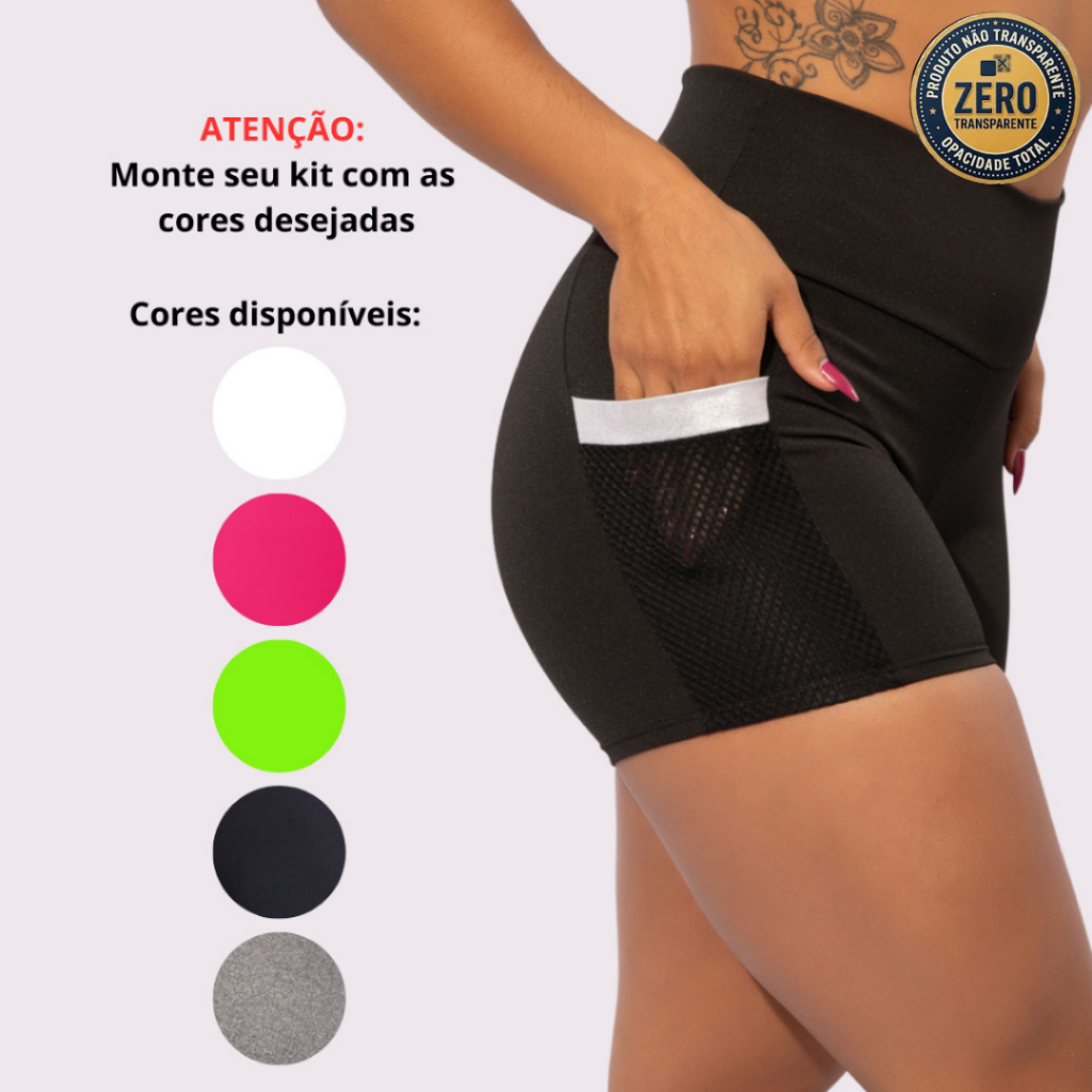 Kit 2 Short Fitness Academia Curto Com Bolso Lateral ZERO TRANSPARÊNCIA