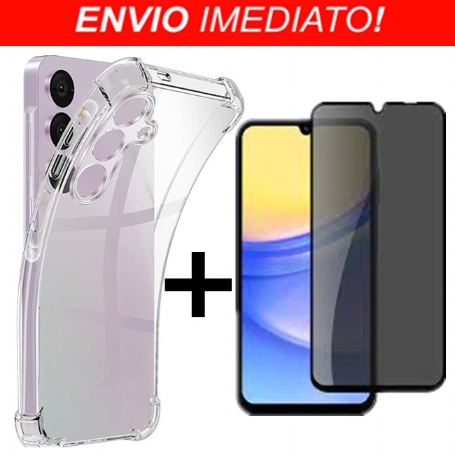 Capa Capinha Transparente + Película de vidro 3D Privativa Anti Spy Para Samsung Galaxy A05/A05s/A14/A15/A24/A25/A34/A54