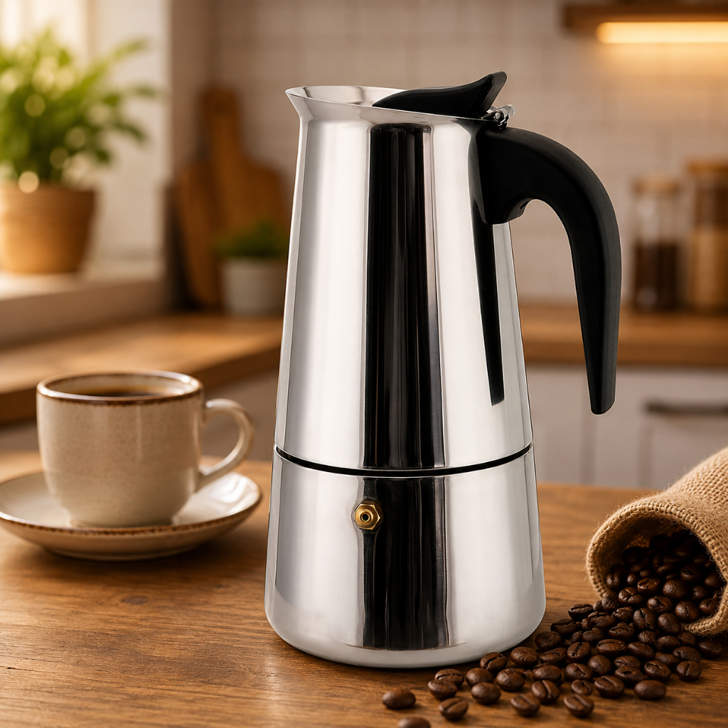 Cafeteira Italiana Inox Tipo Moka Para Café Expresso Com Cabo Antitérmico 9 Xícaras Premium